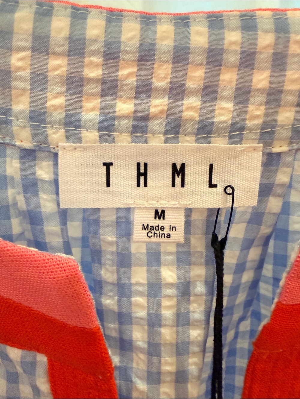 NWT THML THE BETSY BLOUSE Blue Gingham with Red and Pink Trim. SIZE M - Picture 4 of 8